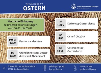 Termine rund um Ostern 2026